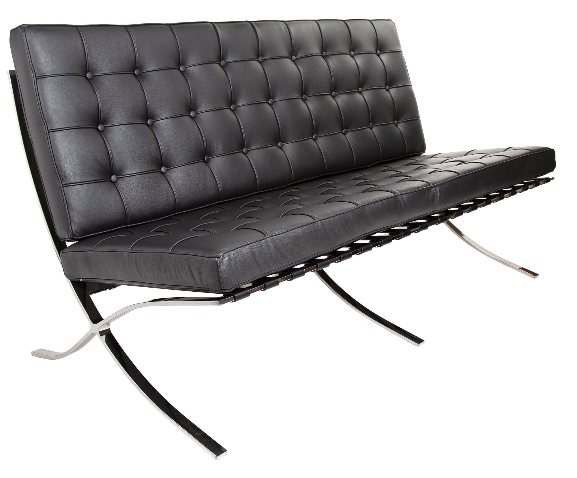Ludwig Mies vd Rohe style, 2 seters sofa Barcelona Pavillion 2 seters sofa svart