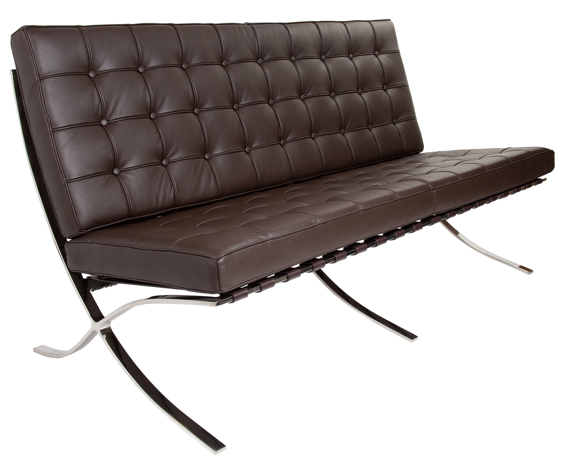 Ludwig Mies vd Rohe style, 2 seters sofa Barcelona Pavillion 2 seters sofa brun