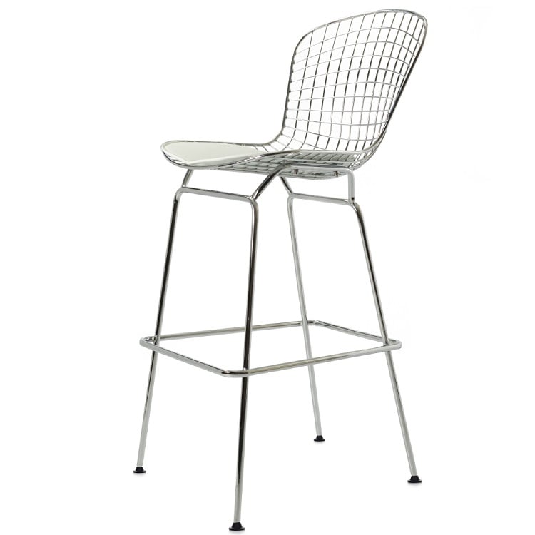 Harry Bertoia style, Barkrakk Bertoia Barstool hvit lær hvit