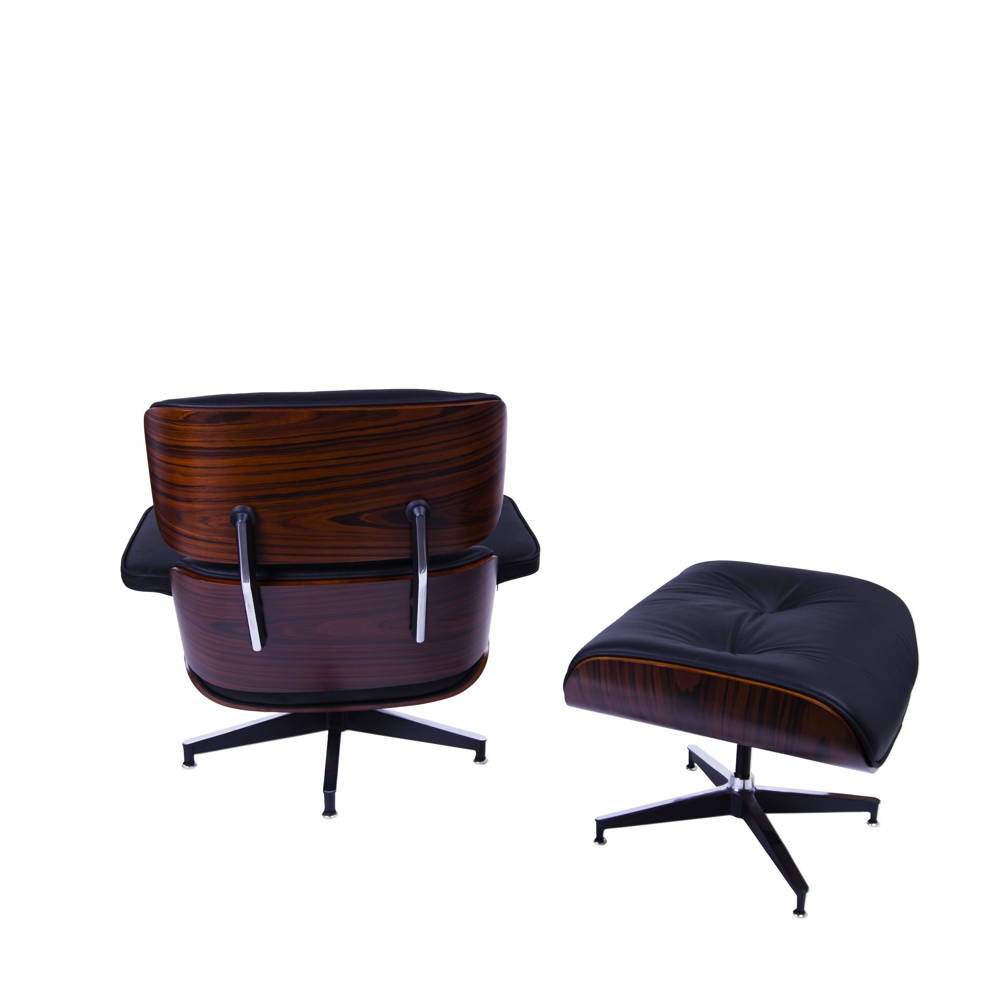 Charles Eames style, Lenestol med Hocker EA670 XL svart Rosewood Sort base
