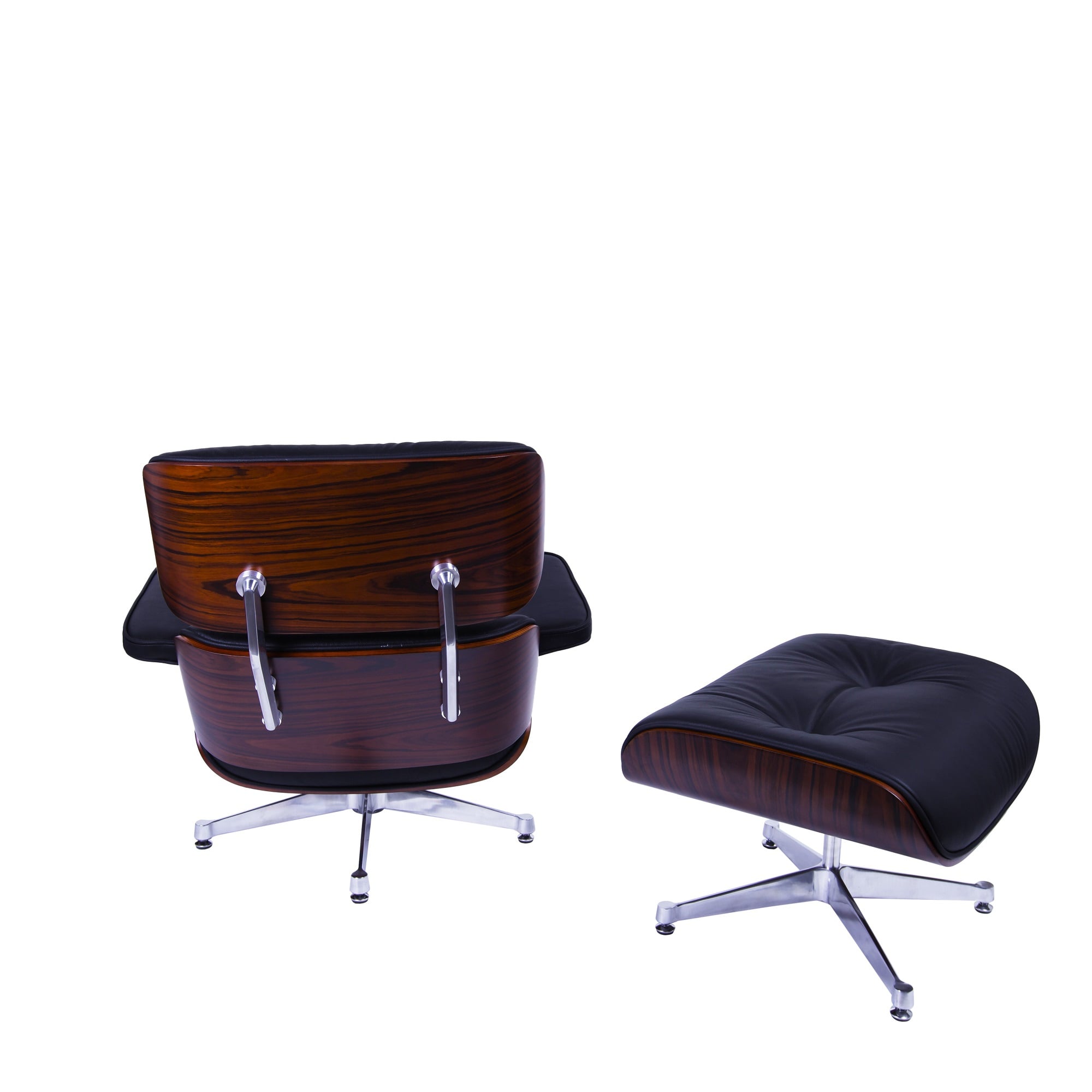 Charles Eames style, Lenestol med Hocker EA670 XL svart Rosewood Polert base