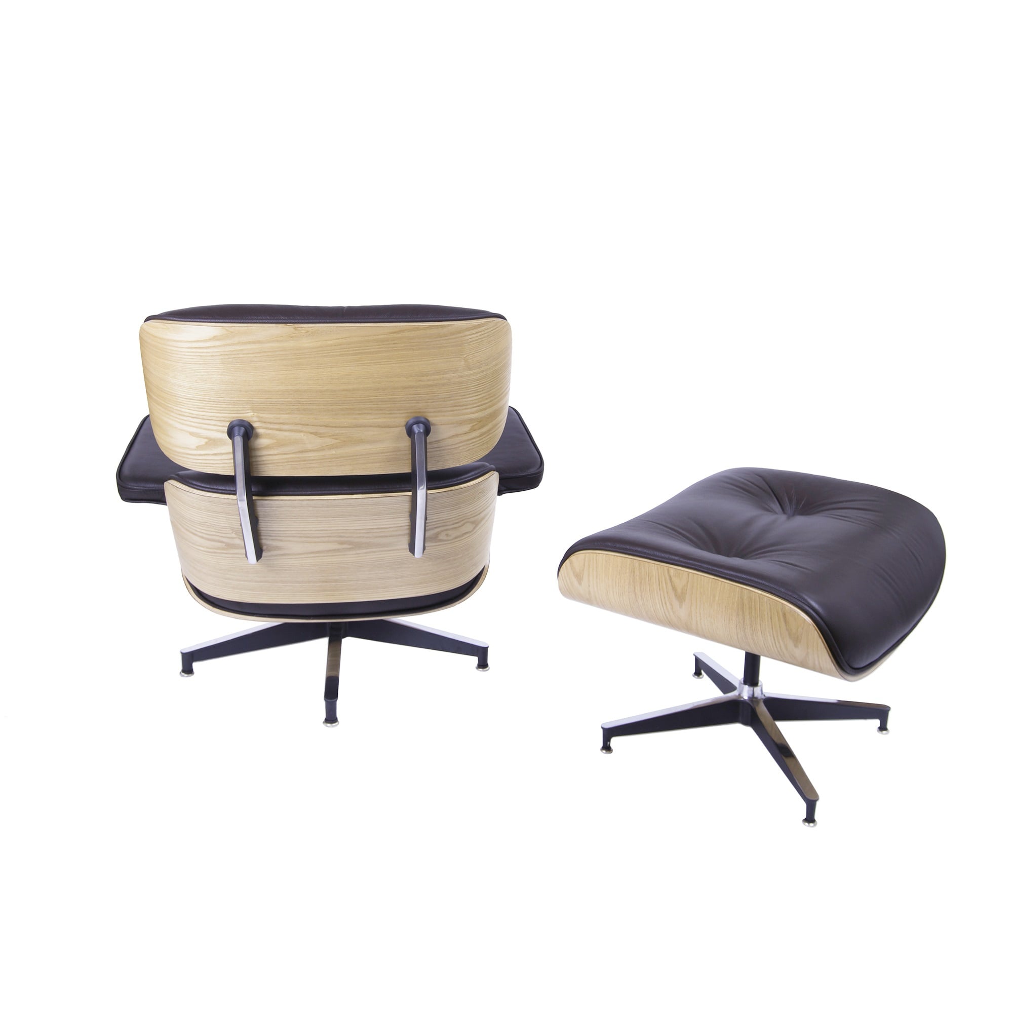 Charles Eames style, Lenestol med Hocker EA670 XL brun asketre Sort base