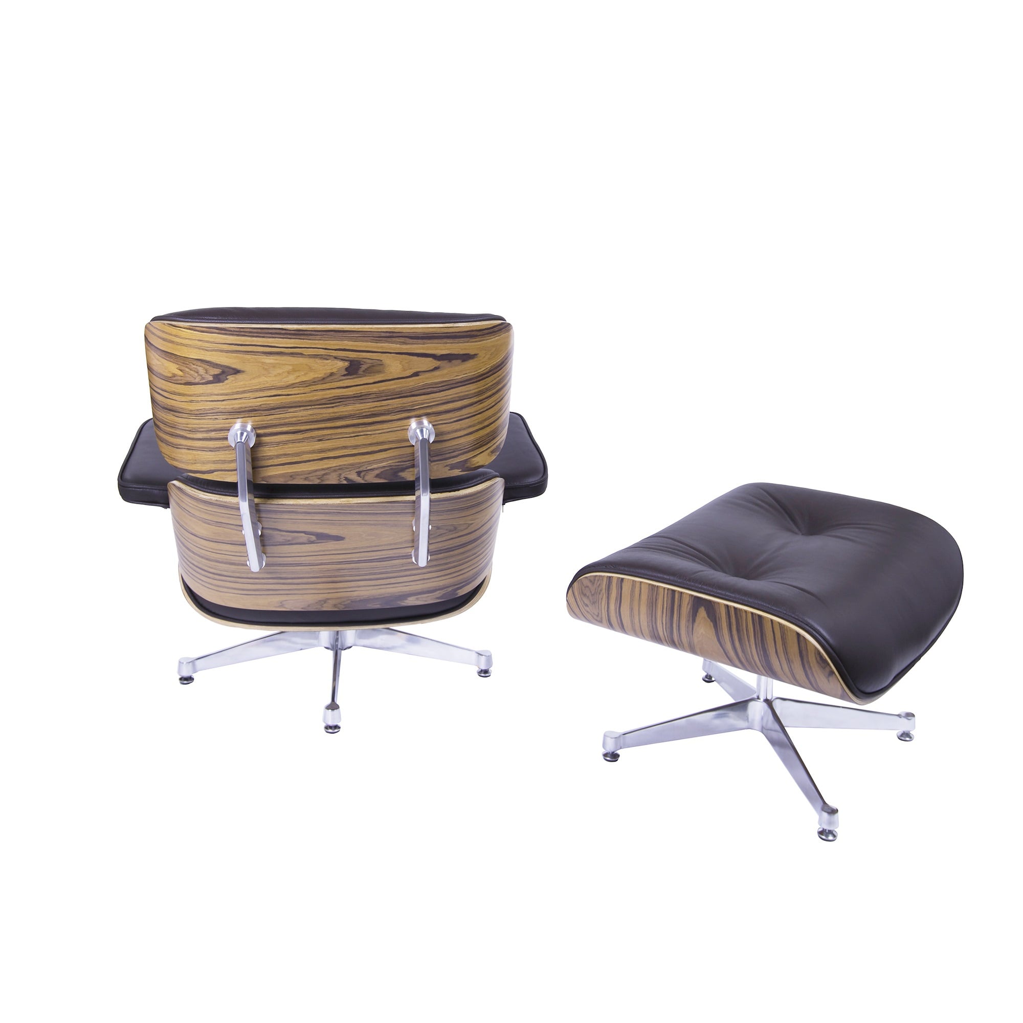 Charles Eames style, Lenestol med Hocker EA670 XL brun Palysander Polert base