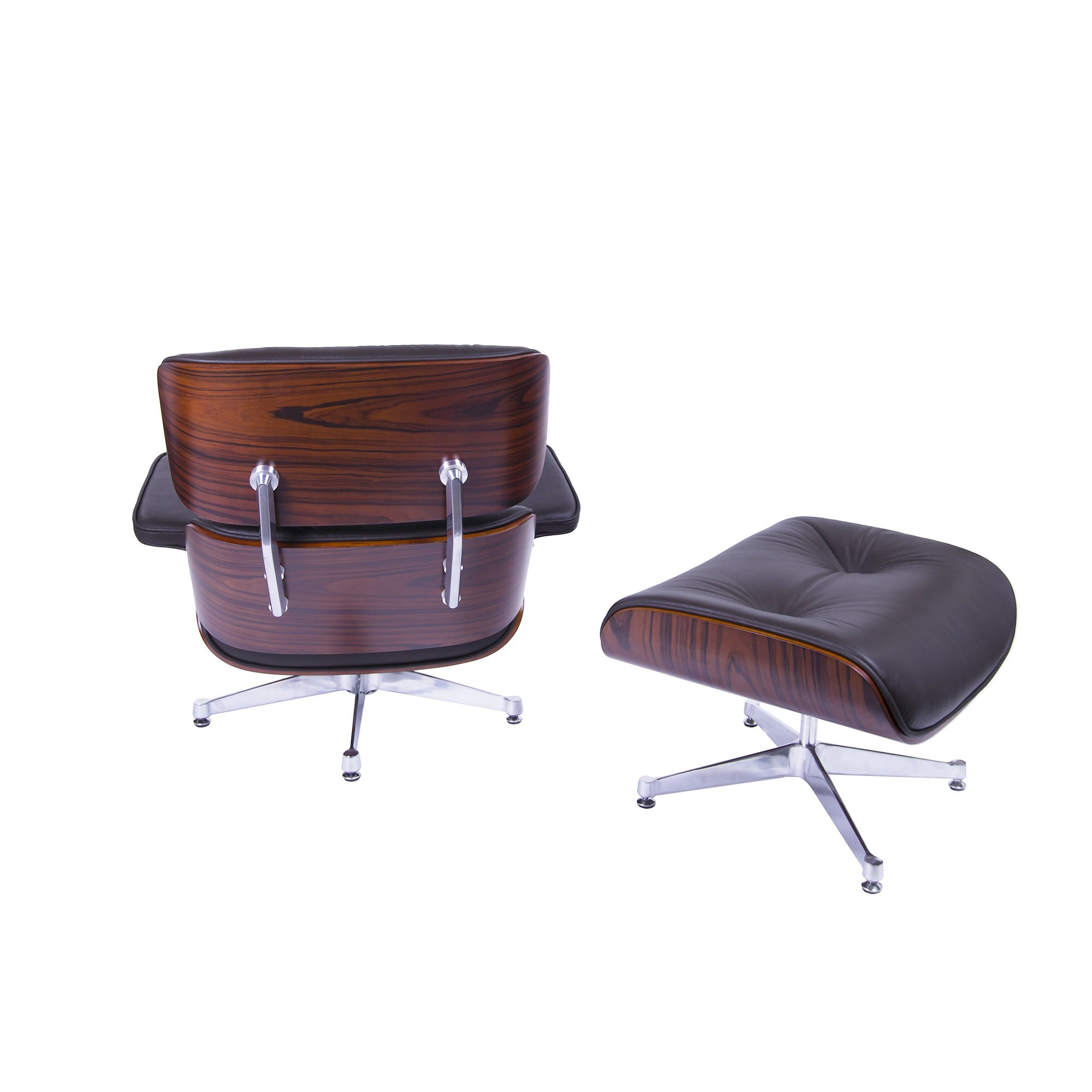Charles Eames style, Lenestol med Hocker EA670 brun Rosewood Polert base