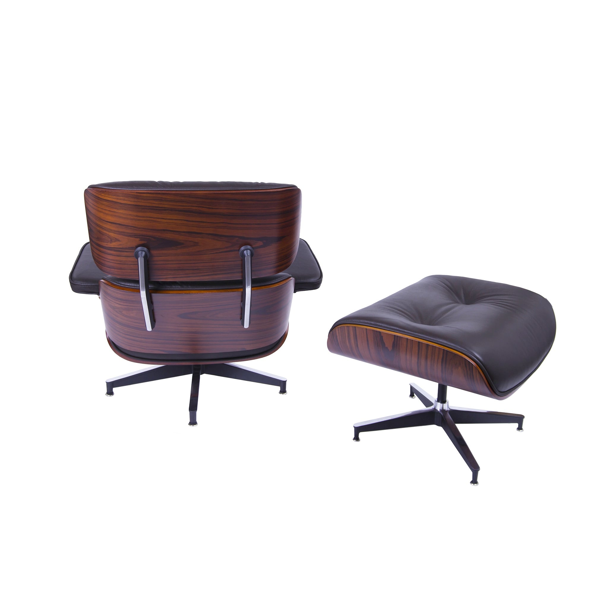 Charles Eames style, Lenestol med Hocker EA670 brun Rosewood Sort base