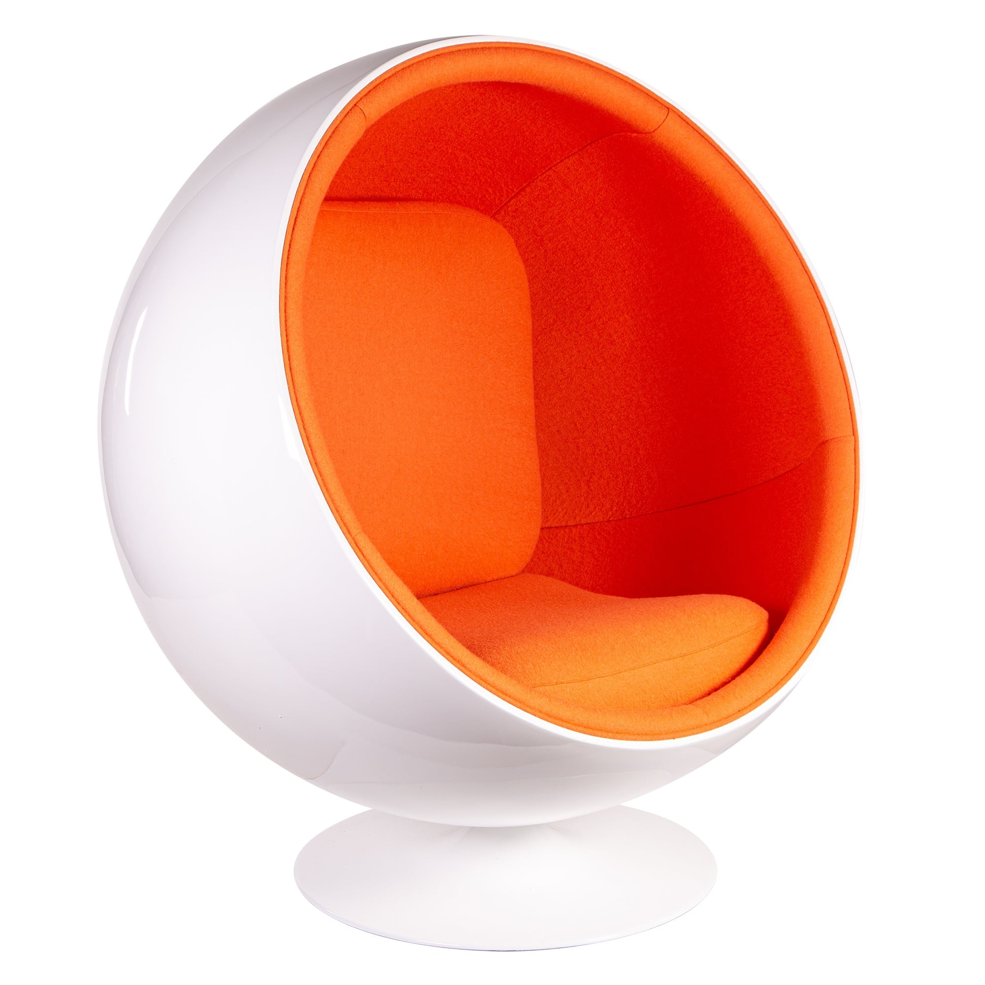 Eero Aarnio style, Lounge stol Ball stol glassfiber hvit Ull oransje