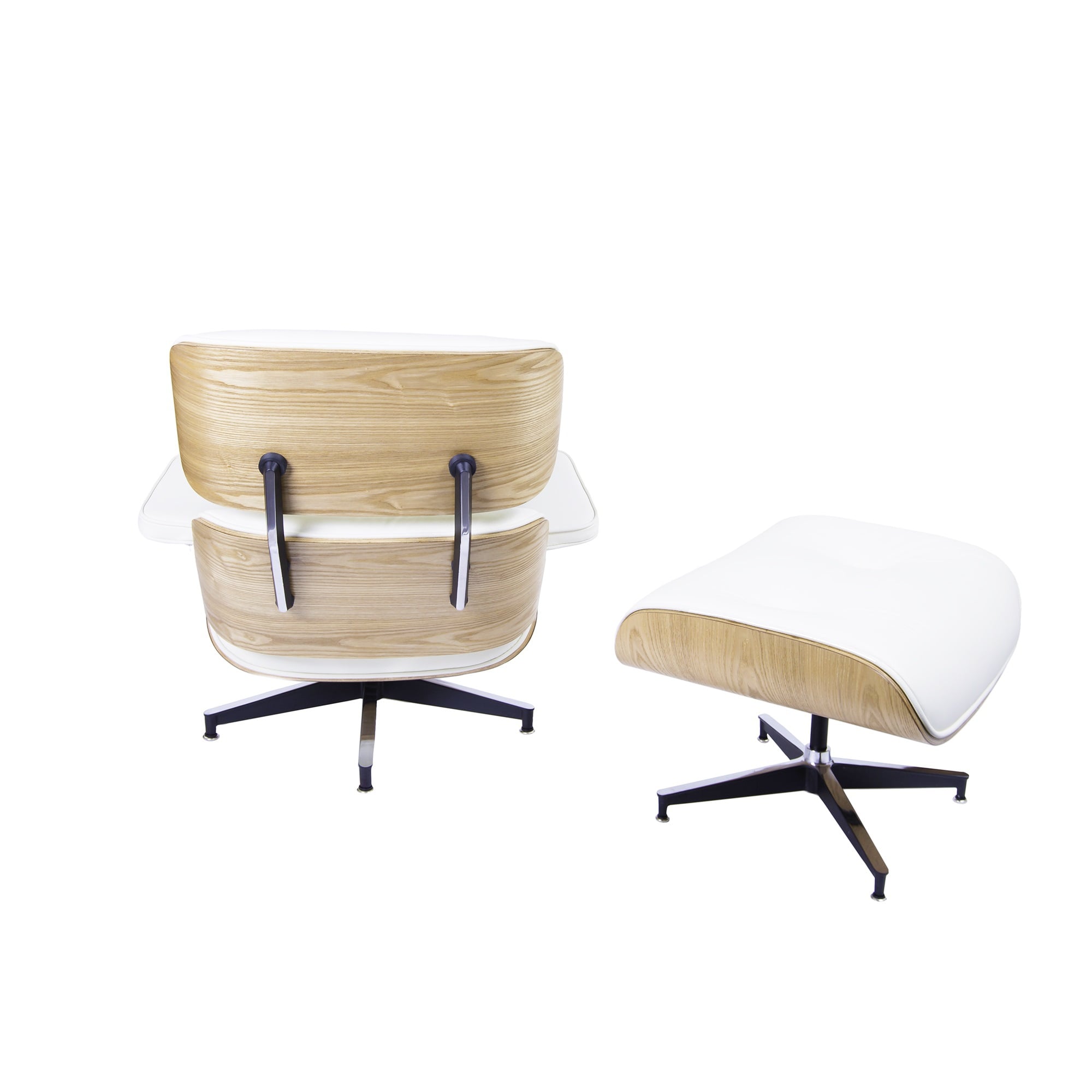 Charles Eames style, Lenestol med Hocker EA670 creme asketre Sort base