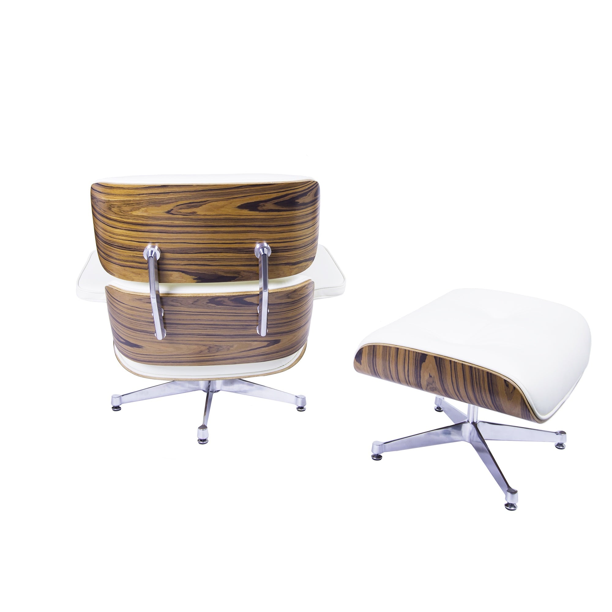 Charles Eames style, Lenestol med Hocker EA670 XL creme Palysander Polert base