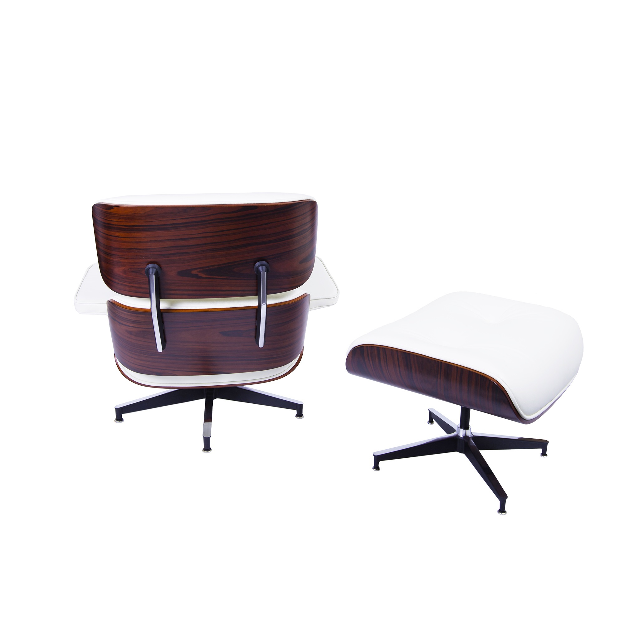Charles Eames style, Lenestol med Hocker EA670 creme Rosewood Sort base
