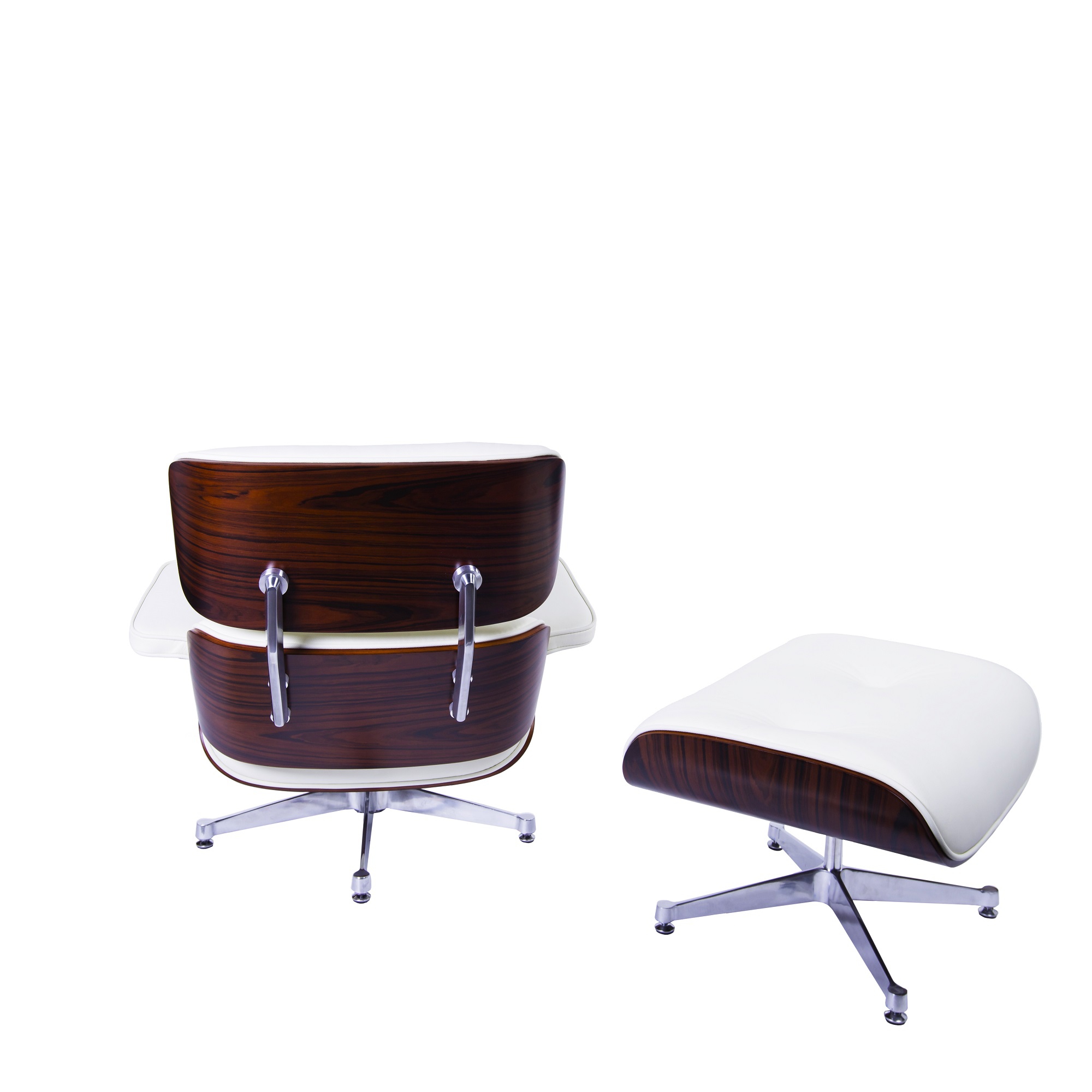 Charles Eames style, Lenestol med Hocker EA670 creme Rosewood Polert base