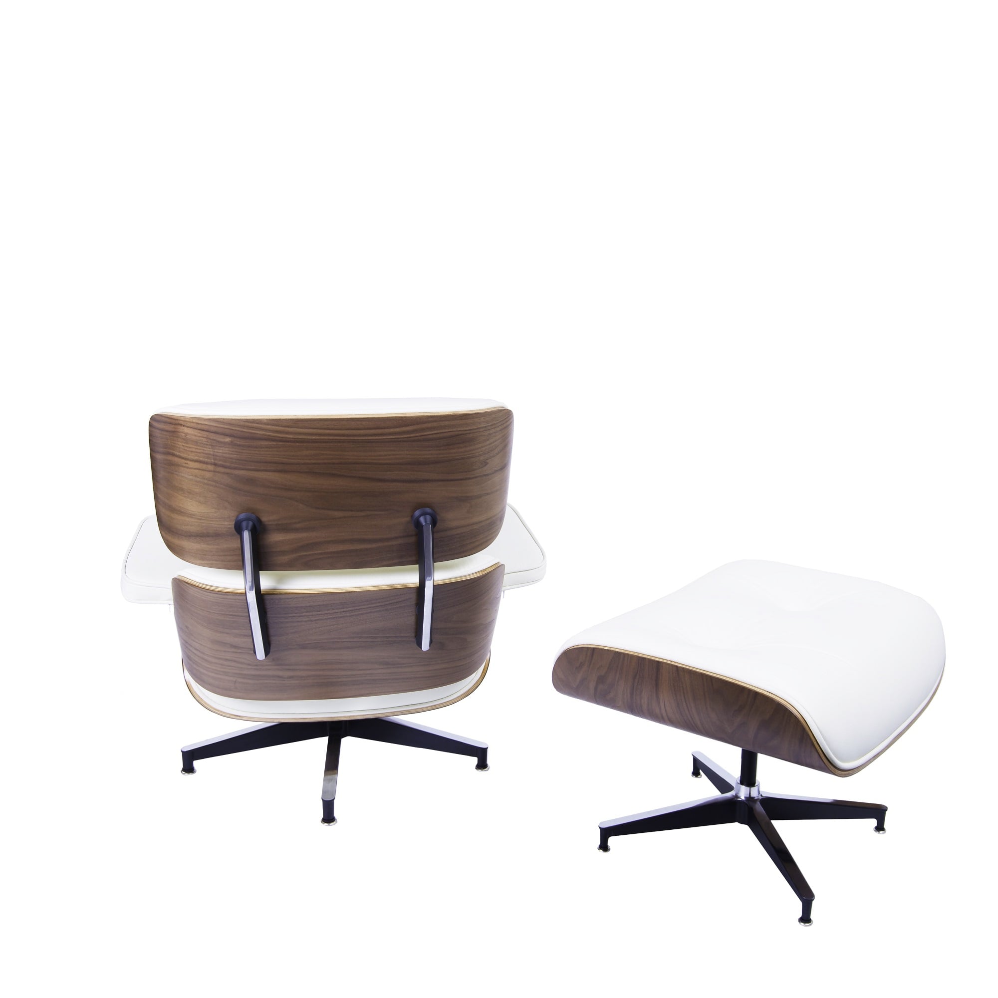 Charles Eames style, Lenestol med Hocker EA670 creme Valnøtt Sort base