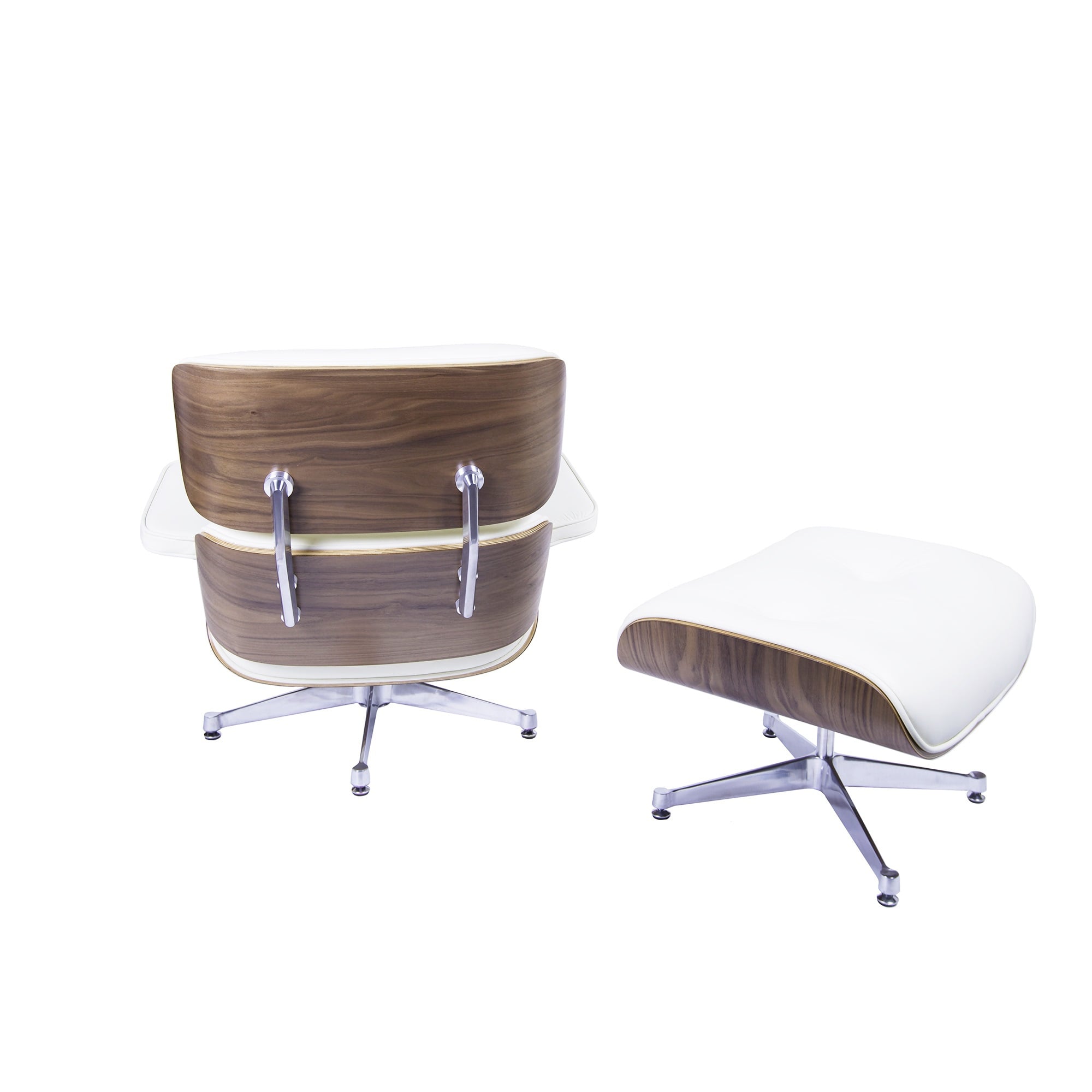 Charles Eames style, Lenestol med Hocker EA670 creme Valnøtt Polert base