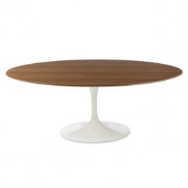Eero Saarinen style, Spisebord Tulpanbord Oval Topp valnøtt Base hvit