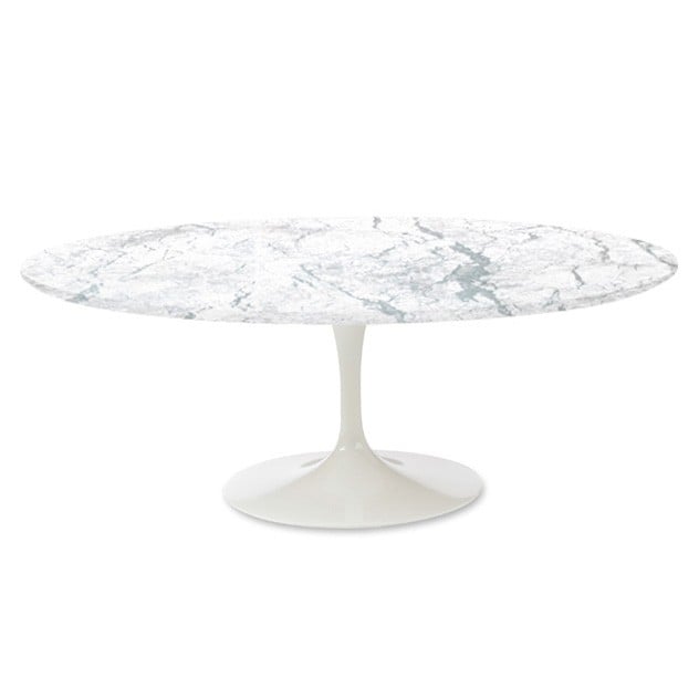 Eero Saarinen style, Spisebord Tulpanbord Oval Topp Marmor hvit Base hvit