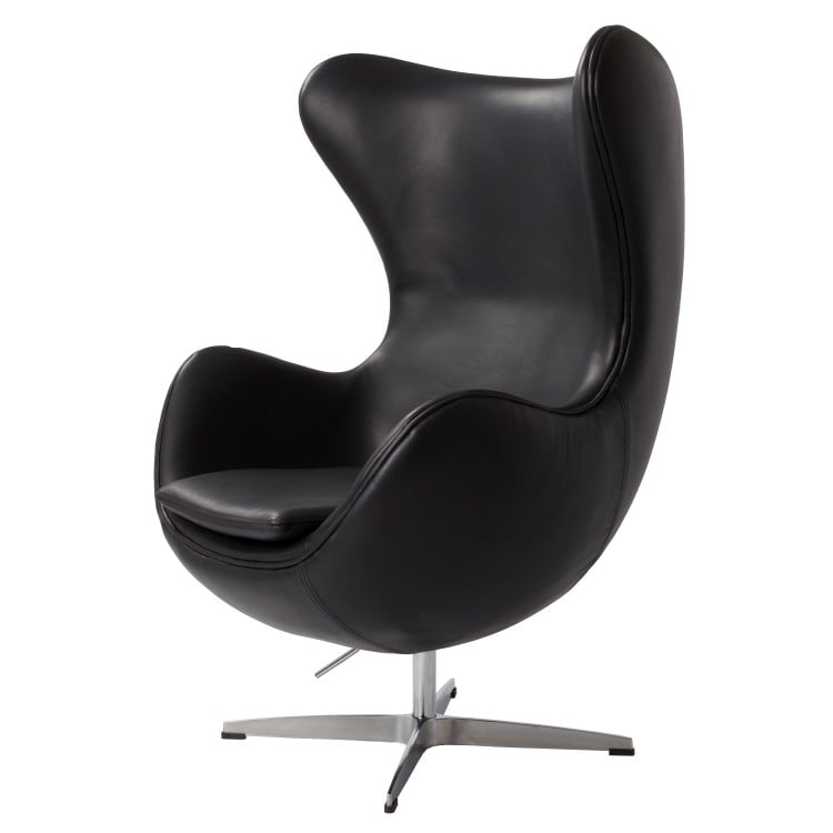 Arne Jacobsen style, Lounge stol Egg stol lær svart mørkblå
