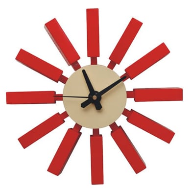 George Nelson style, Veggur Block clock rød