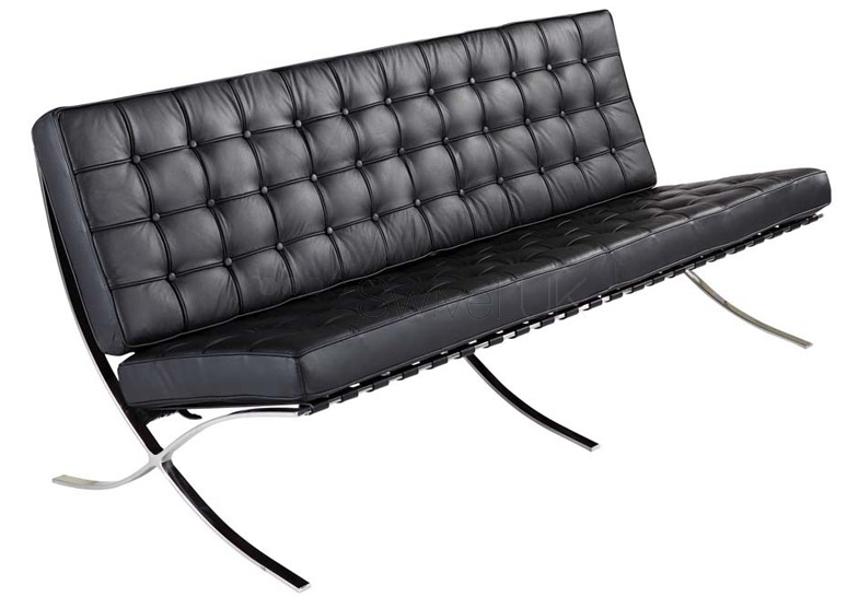 Ludwig Mies vd Rohe style, 3 seters sofa Barcelona Pavillion 3 seters sofa svart