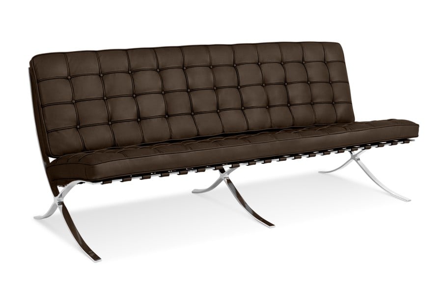 Ludwig Mies vd Rohe style, 3 seters sofa Barcelona Pavillion 3 seters sofa brun