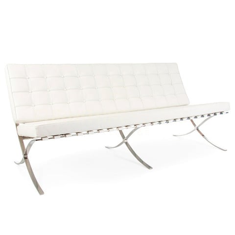 Ludwig Mies vd Rohe style, 3 seters sofa Barcelona Pavillion 3 seters sofa hvit