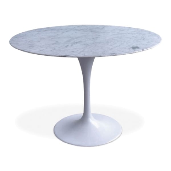 Eero Saarinen style, Spisebord Tulpanbord 100cm Topp Marmor hvit Base hvit