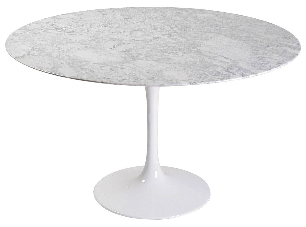 Eero Saarinen style, Spisebord Tulpanbord 120cm Topp Marmor hvit Base hvit