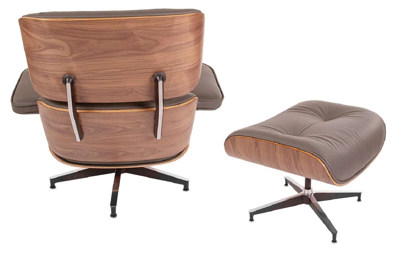 Charles Eames style, Lenestol med Hocker EA670 SPECIAL EDITION mørkgrå Valnøtt Sort base