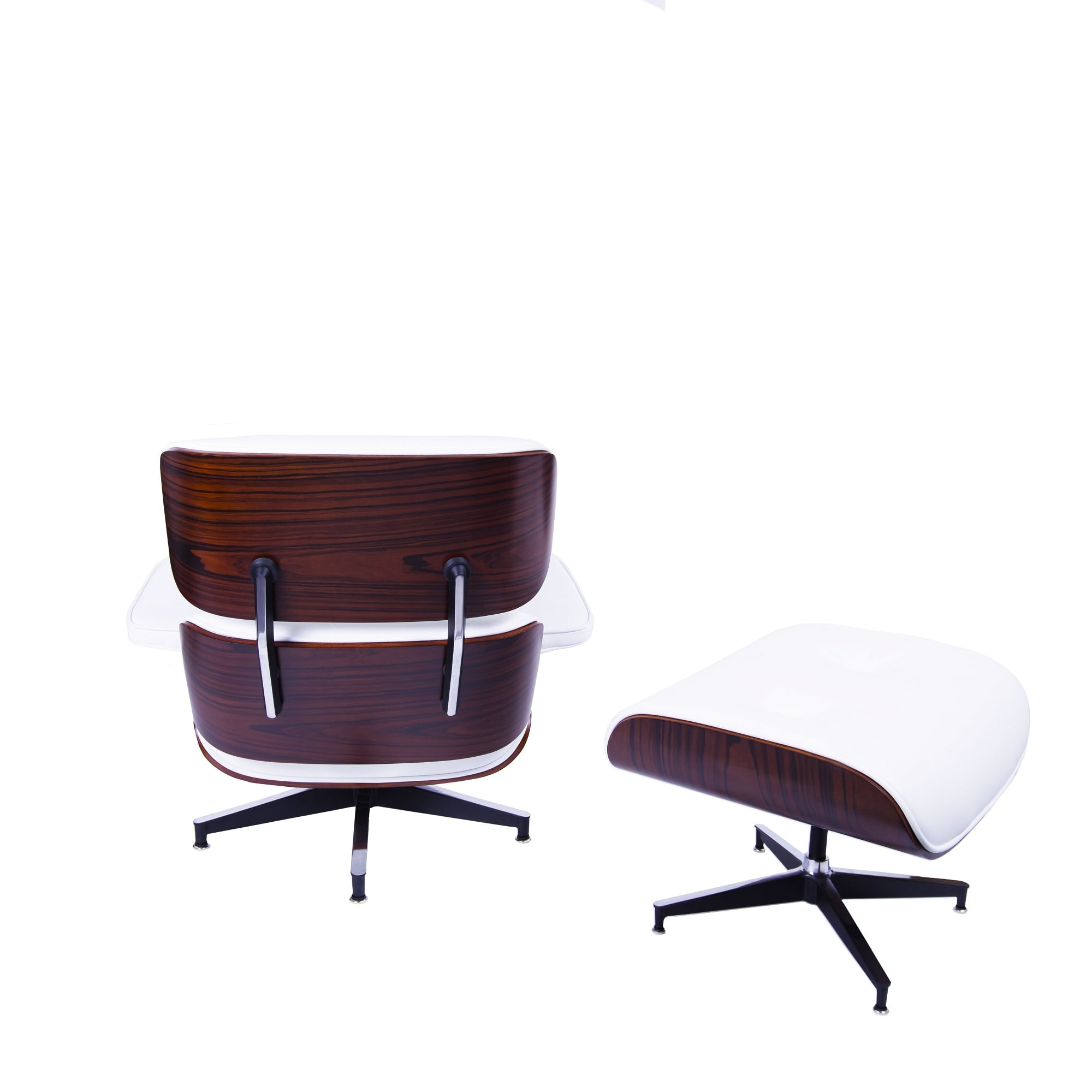 Charles Eames style, Lenestol med Hocker EA670 hvit Rosewood Sort base