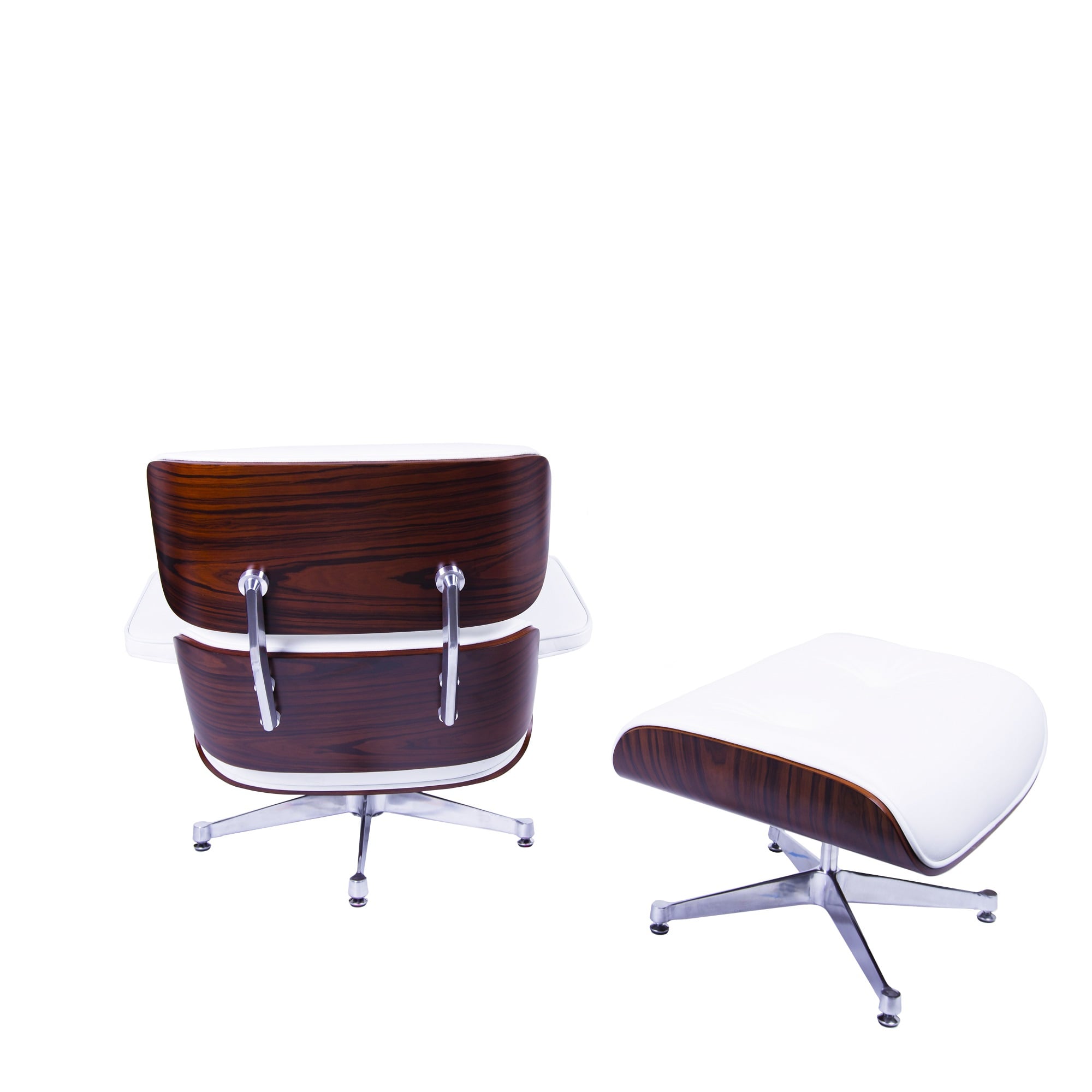 Charles Eames style, Lenestol med Hocker EA670 hvit Rosewood Polert base