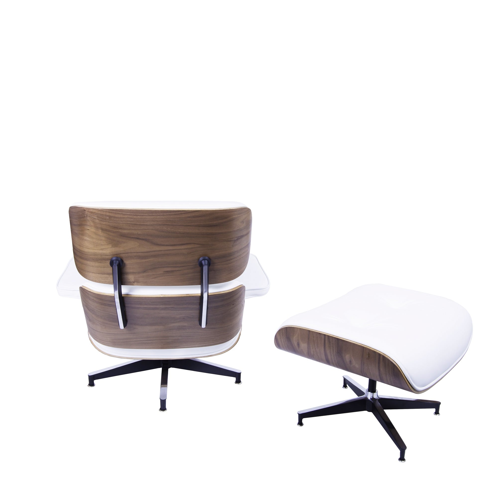 Charles Eames style, Lenestol med Hocker EA670 hvit Valnøtt Sort base