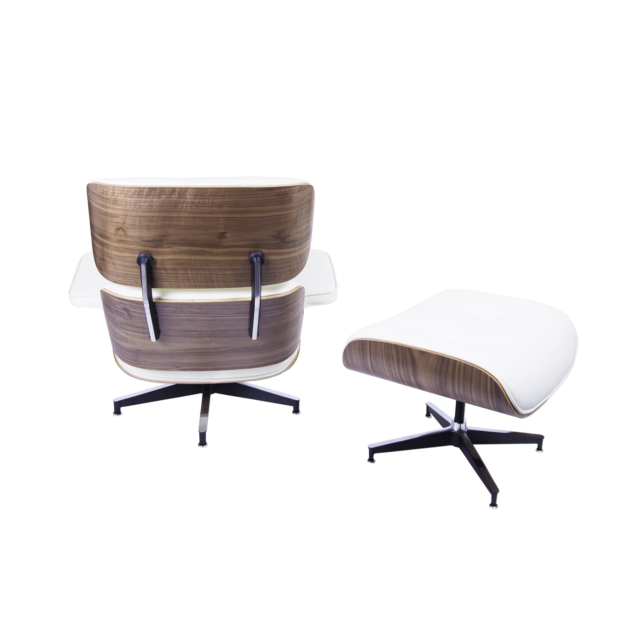 Charles Eames style, Lenestol med Hocker EA670 XL creme Valnøtt Sort base